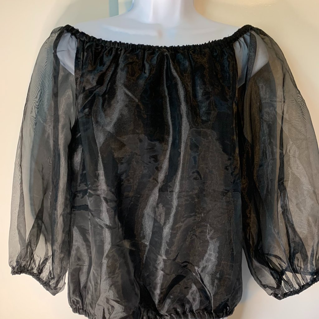 Cece Organza Puff Sleeve Top Black Size M